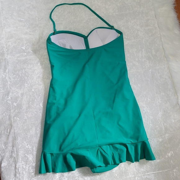 Kenneth Cole Teal Ruched One Piece Dress Swimsuit - Picture 7 of 8